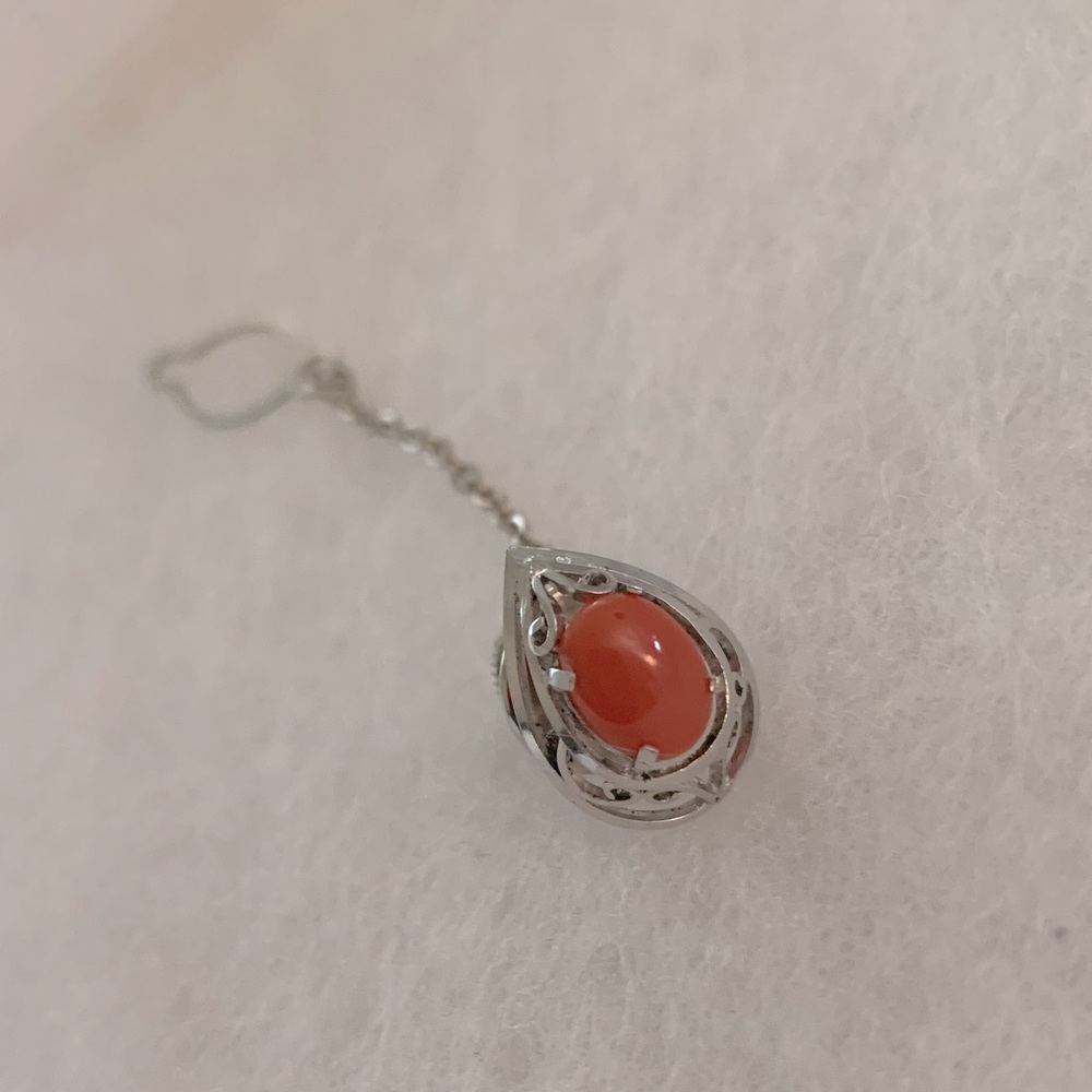 Elegant Tie Tack Silver and Orange Teardrop